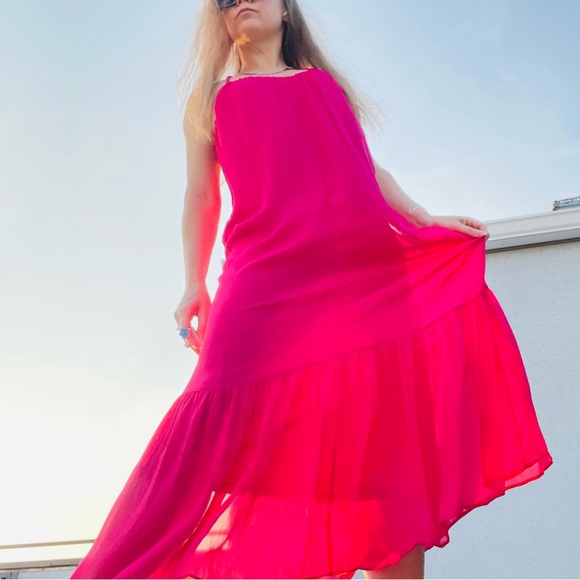 ZARA RIBBED DRESS VOLUMINOUS DRESS WITH BRAIDED STRAPS Fuchsia - Picture 8 of 16